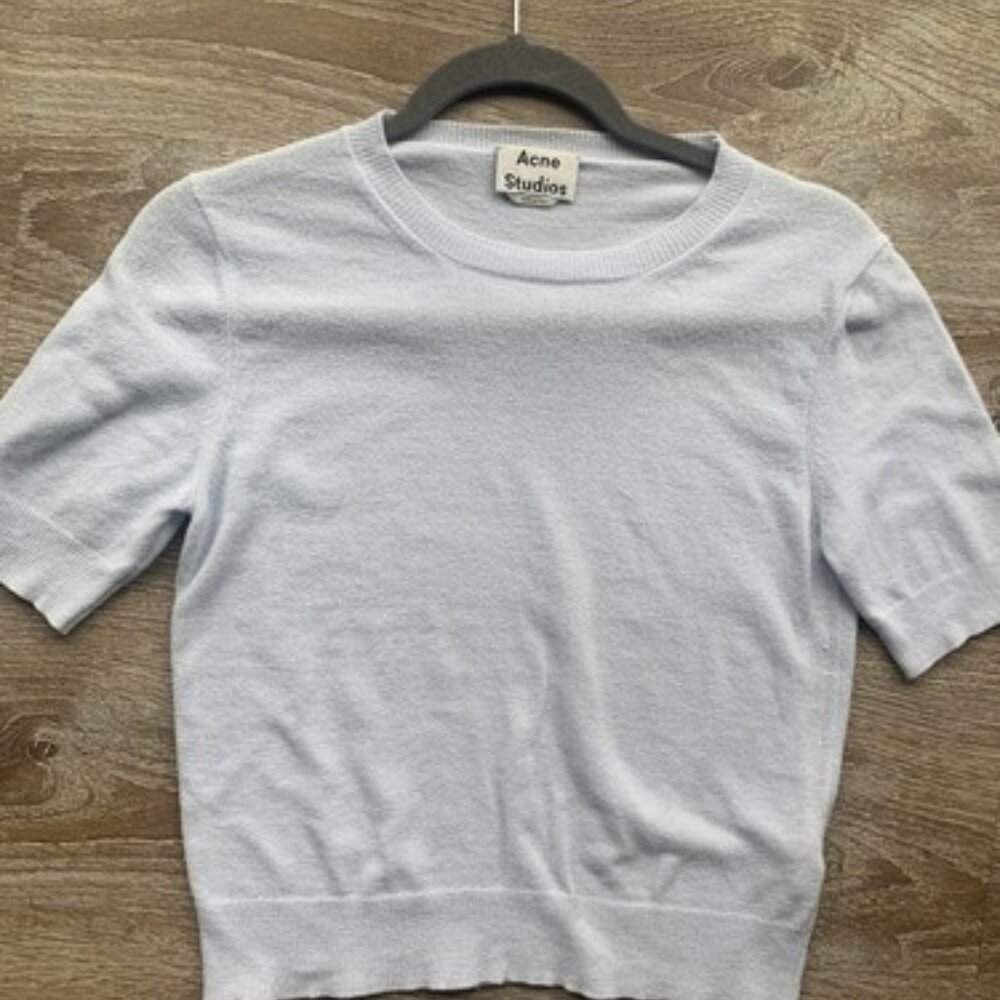Women's Acne Baby Blue Short Sleeve Knit Sweater Jumper Top Size L